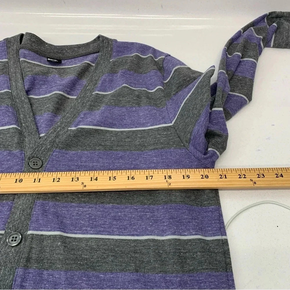 BGD Cardigan  Men XL Button Up Purple Stripe Pockets Stretch Y2K Dad Preppy Work - Picture 8 of 8
